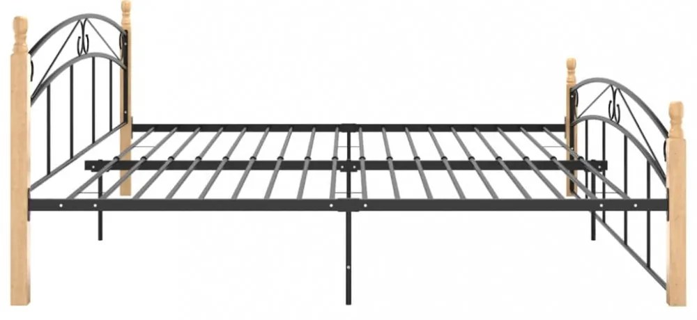 fekete fém és tömör tölgyfa ágykeret 200 x 200 cm