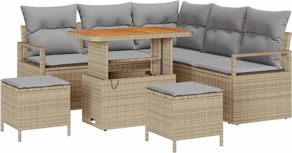 vidaXL Kerti Kanapé Szett párnával 8 pcs Beige és Világosszürke