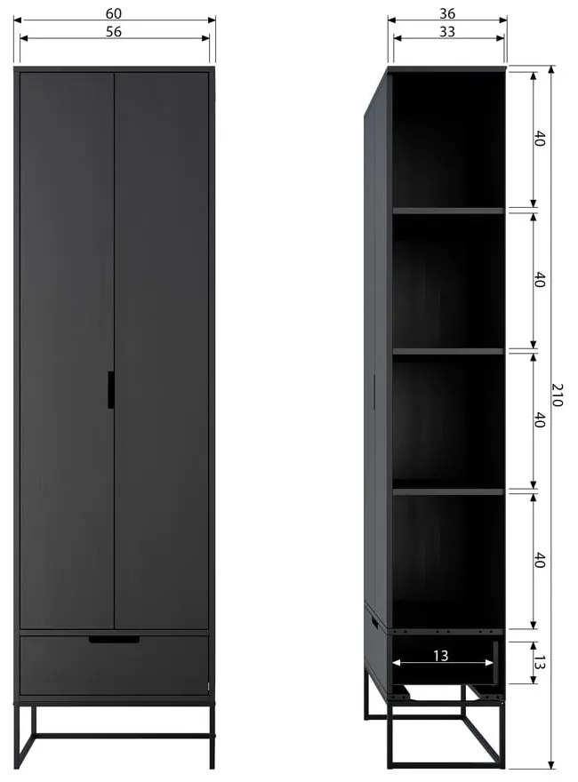 Fekete kőrisfa ruhásszekrény 60x210 cm Silas – WOOOD