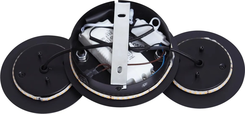 Modern fekete fali lámpa arany színnel, LED-del, 3 lépésben dimmelhető, 3 égős - Sunrise 3