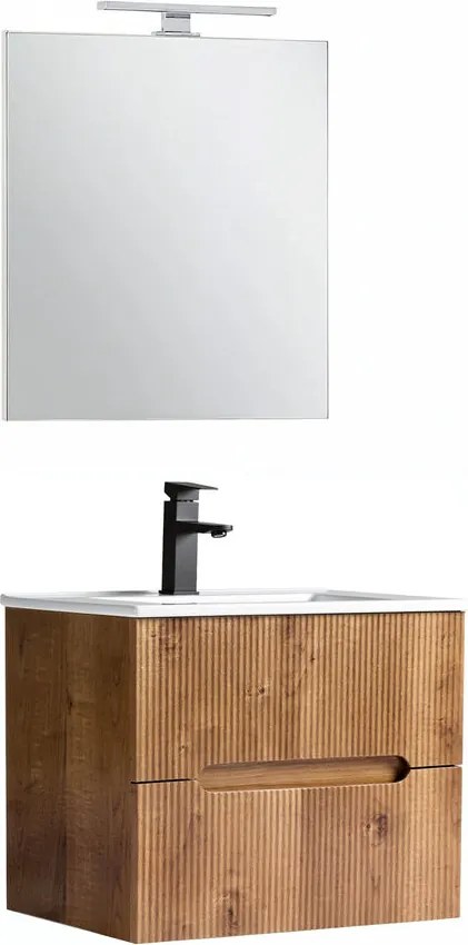 Trent Fürdőszobabútor 60 cm kerámia mosdóval (2 fiókos) tükörrel 60x80 cm sunset tölgy
