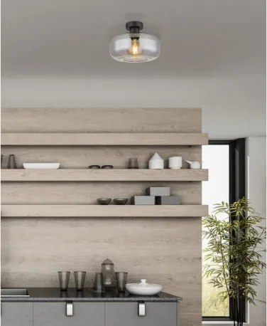 Globo 15566D Mennyezeti könnyűfém matt fekete, füstszínű üveg, ø: 280mm, M:205mm, nem tartozék: 1x E27 40W 230V