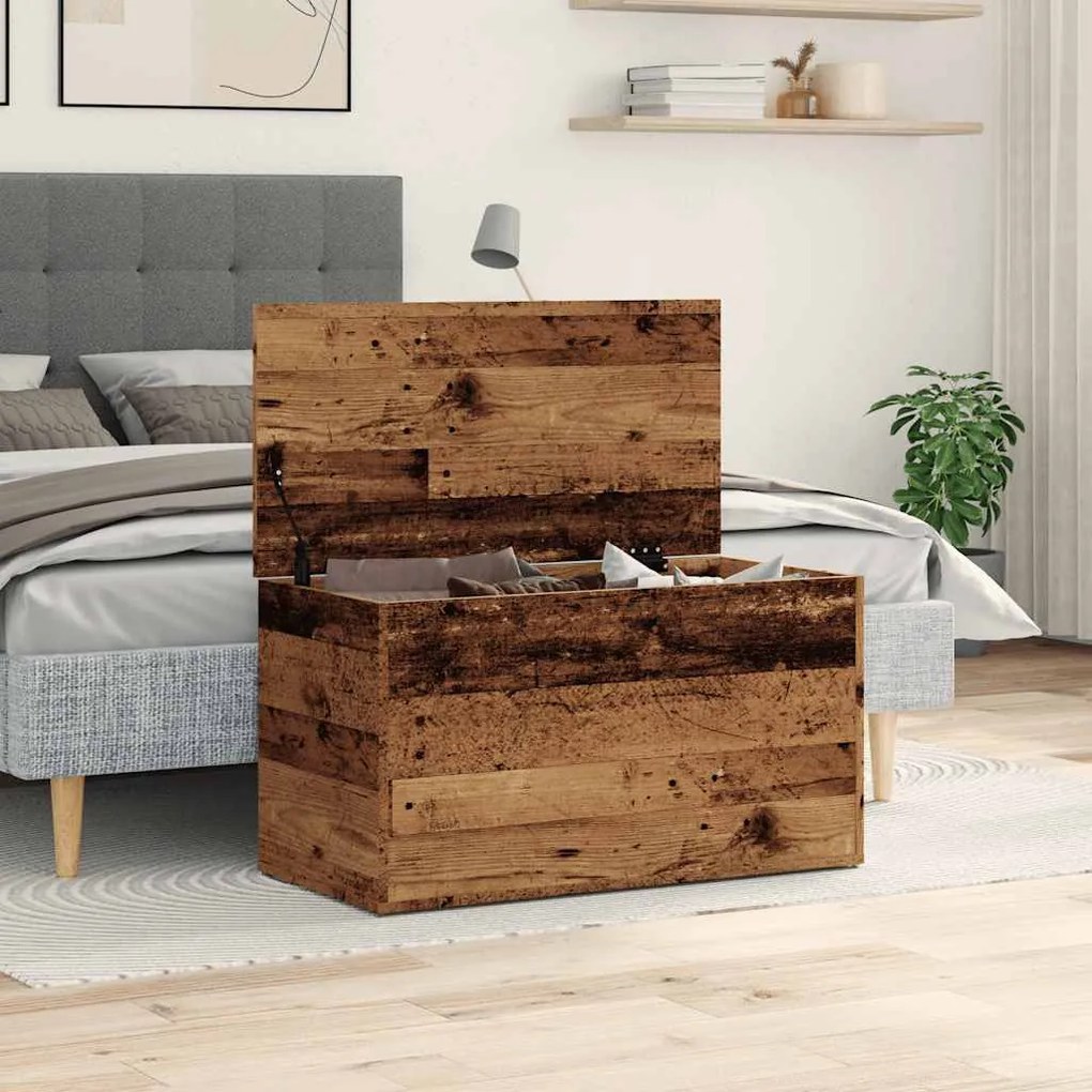 antik fa színű szerelt fa tárolóláda 84 x 42 x 46 cm