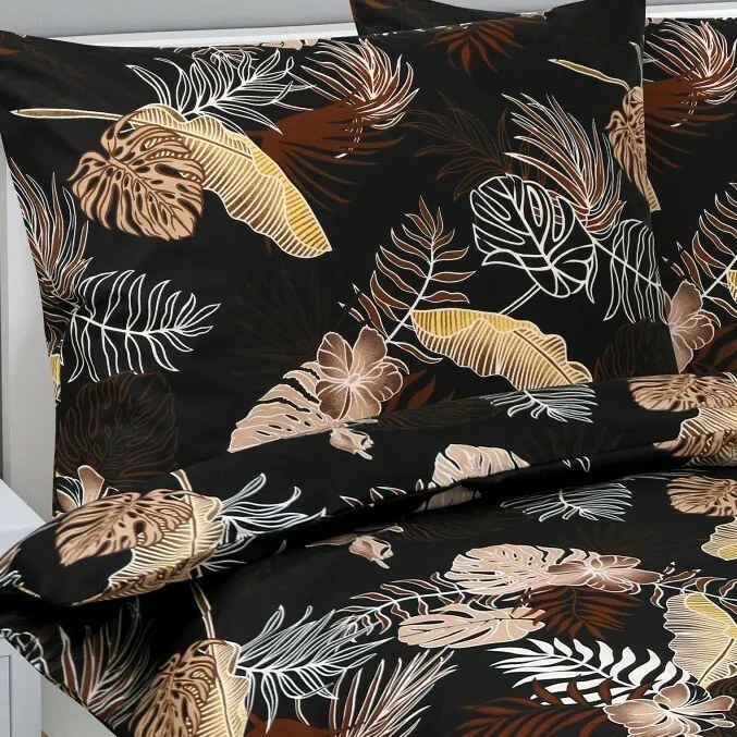 Bellatex Pamut ágynemű Monstera sötétbarna, 140 x 200 cm, 70 x 90 cm