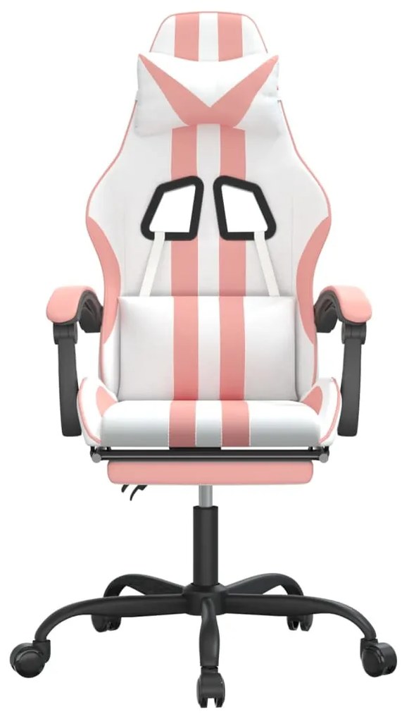 fehér és rózsaszín műbőr forgó játékszék lábtartóval