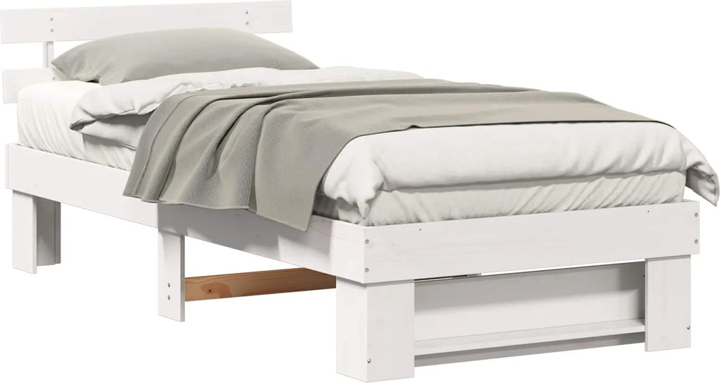 vidaXL Ágykeret fejtámlával Fehér 90 x 190 cm Tömör fenyőfa