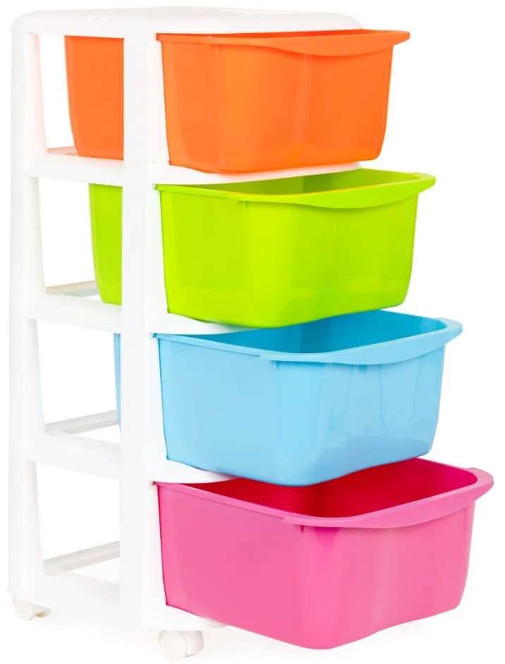 Guruló fiókos játéktároló szekrény 4 részes, pasztel 36x35.5x74 cm