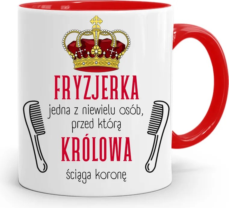 Piros Fodrász Bögre A Királynő Lehúzza A Koronát fényképes nyomtatással