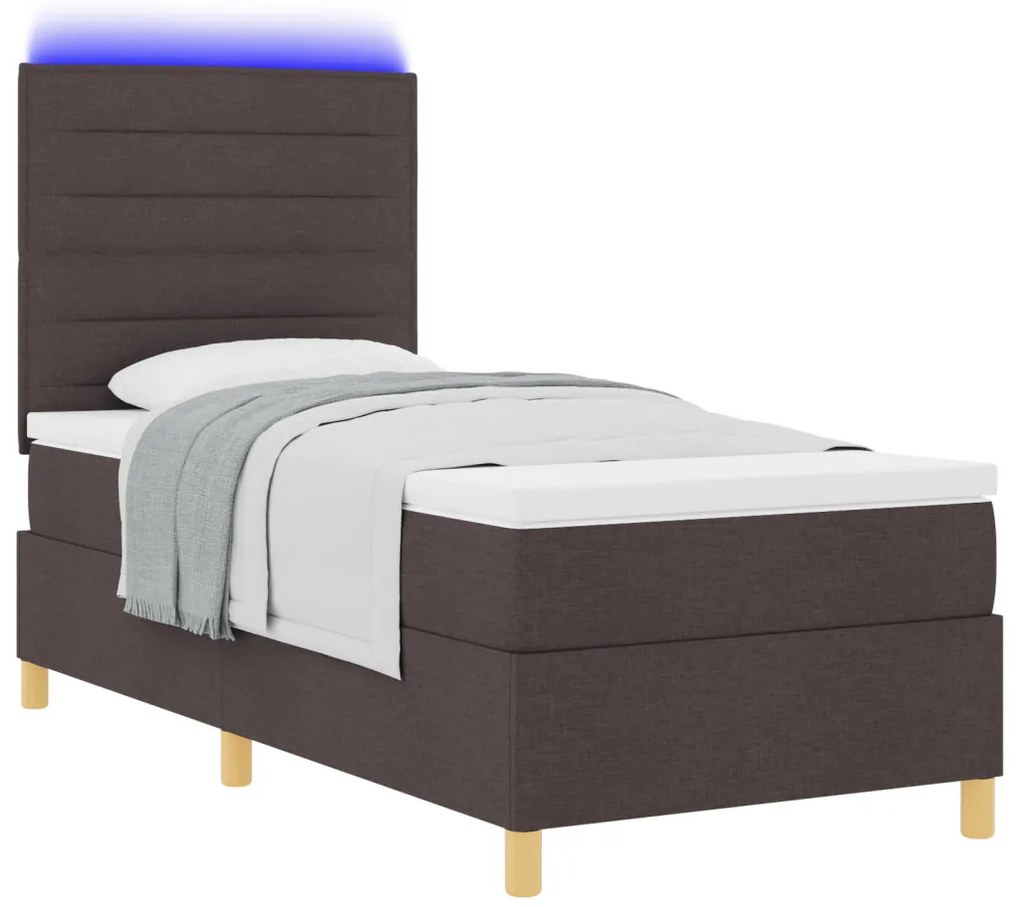 Box Spring Ágy matraccal & LED világítással Sötétbarna 90x200 cm Szövet