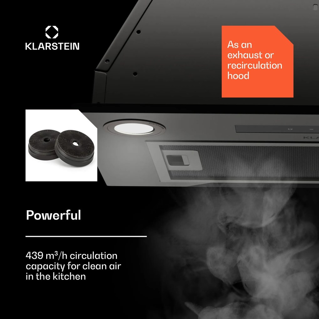 Klarstein Paolo 52 beépíthető páraelszívó 52 cm 439 m³/h LED Touch A++