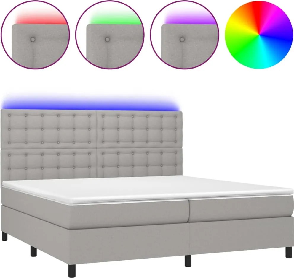 vidaXL világosszürke szövet rugós és LED-es ágy matraccal 200x200 cm