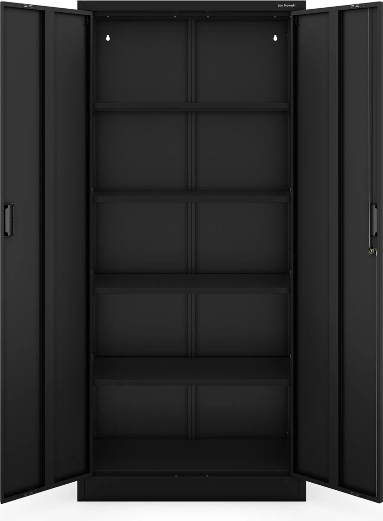 4 polcos fém irodai szekrény, fekete, 1750x800x400 mm: JAN Compact