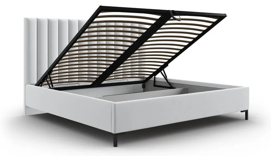 Világosszürke kárpitozott ágyneműtartós franciaágy ágyráccsal 200x200 cm Casey – Mazzini Beds