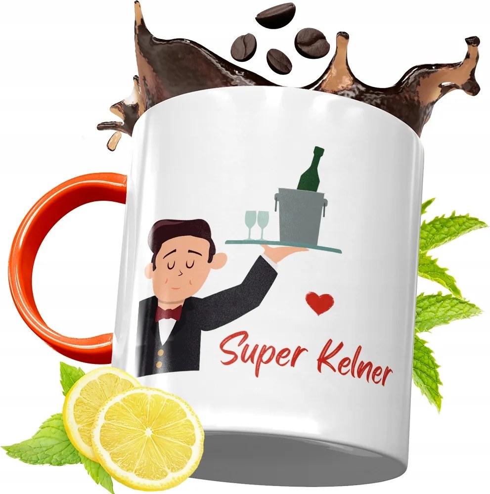 Narancssárga Bögre Pincérnek Ajándék fényképes nyomtatással