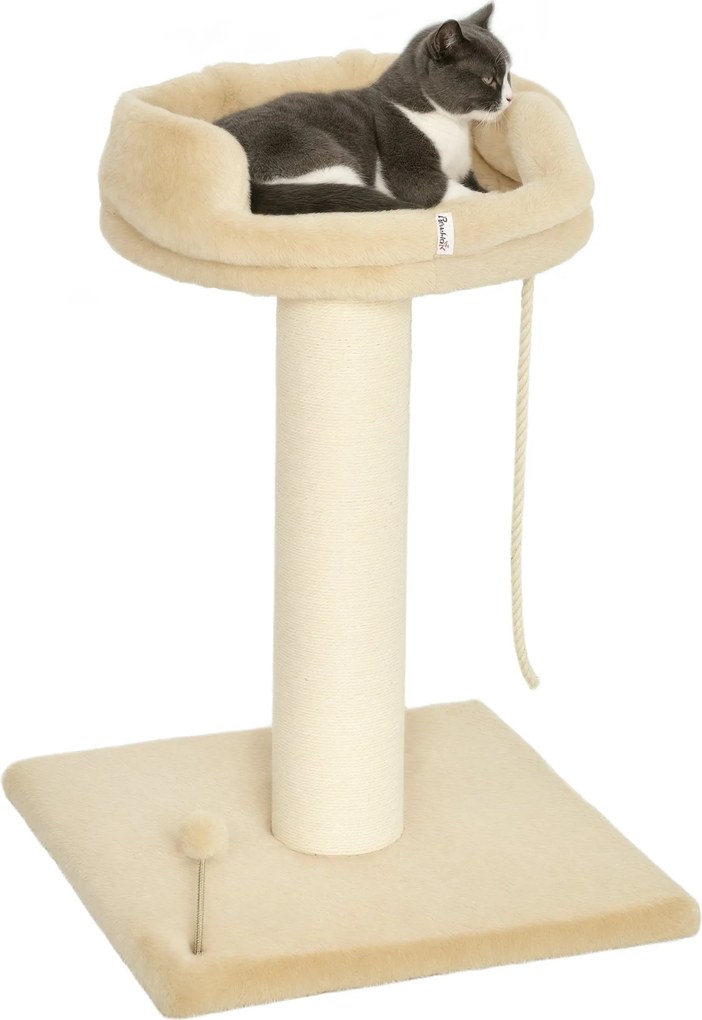 PawHut 83 cm-es Macska Fa Szigetelt Posztokkal, Platformmal, Szigetelt Kötéllel, Macska Karomkarcoló Közepes Macskák Számára, Bézs | Aosom