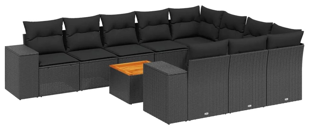 vidaXL 11 részes fekete polyrattan kerti ülőgarnitúra párnákkal