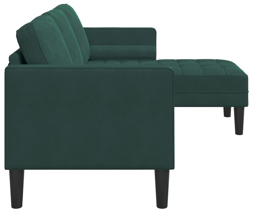 3 személyes kanapé chaise longue-al sötétzöld 160 cm bársonyos