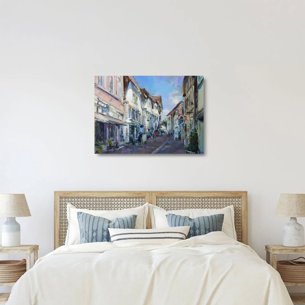 Kép - régi város sikátora, akril festmény (üvegen) (70x50 cm)