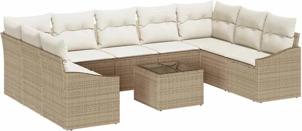 vidaXL Kerti Kanapé Szett tárolóval Beige és krém polirattan