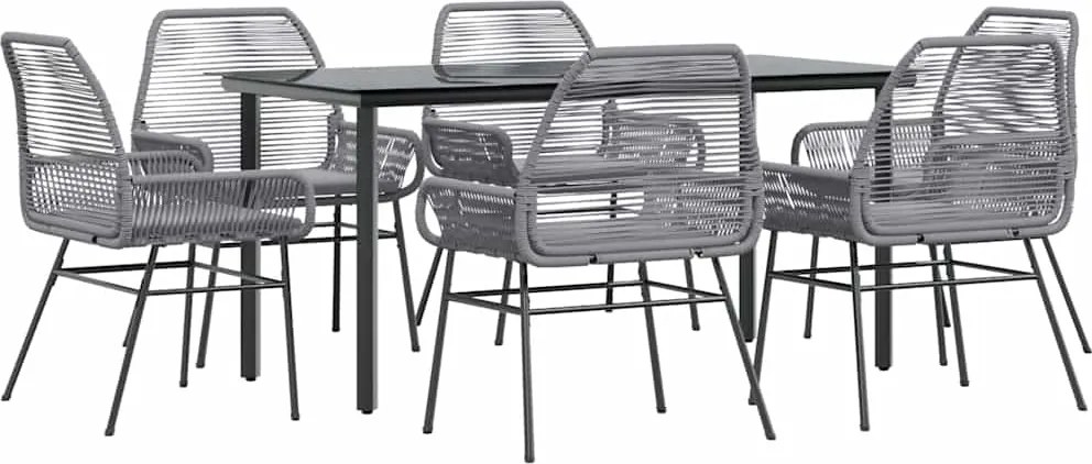 vidaXL 7 részes szürke polyrattan üveg kerti étkezőgarnitúra párnával