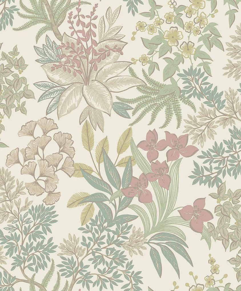 Holden Decor Imaginarium 3 Full Bloom krém-mályva virágos papír tapéta – 14221