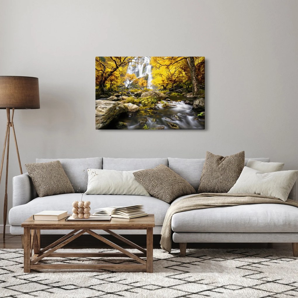 Kép - Vízesések őszi tájban, sárga (90x60 cm)