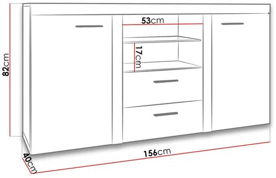 Kombinált komód Rokara (lefkas tölgy) (LED világítás). 1053861