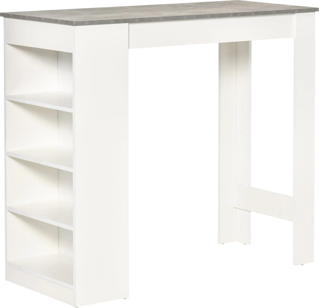 HOMCOM Magas Bistro Asztal 4-Szintes Polccal Modern Melamin Konyhai Bar Asztal Étkezőhöz, Nappaliba 115x50x102,7 cm Fehér és Szürke | Aosom