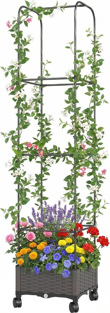 Outsunny emelt virágláda ráccsal, kerekezhető, leeresztőnyílással, 40 x 40 x 185 cm | Aosom