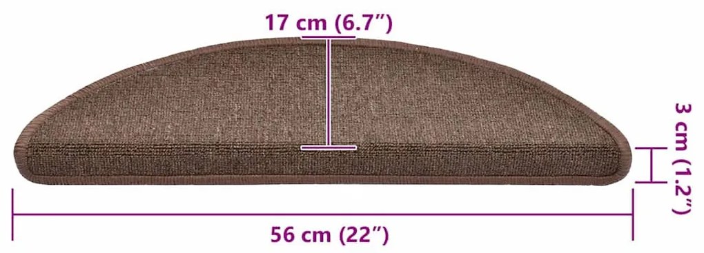 20 db-os lépcsőszőnyegek 56 x 17 x 3 cm kávébarna félkör alakú