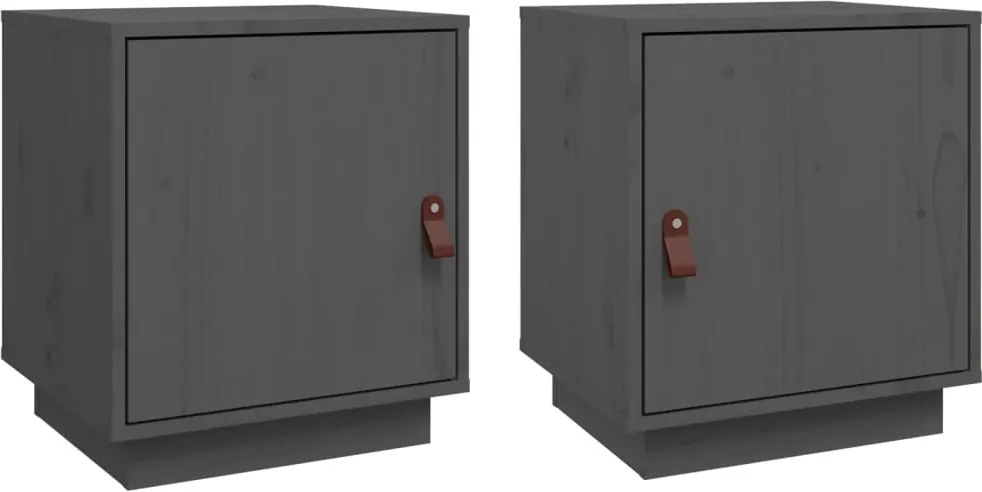 vidaXL 2 db szürke tömör fenyőfa éjjeliszekrény 40 x 34 x 45 cm