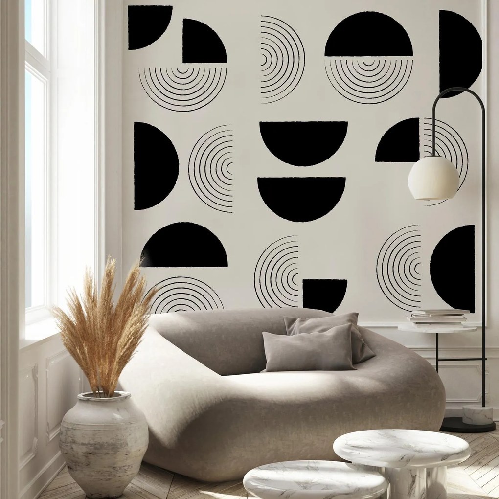 Fotótapéta – Absztrakt fekete-fehér körök (147x102 cm)