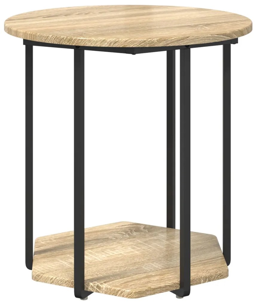 2 db-os oldalsó asztal Sonoma tölgyből, mérnöki fából és fémből