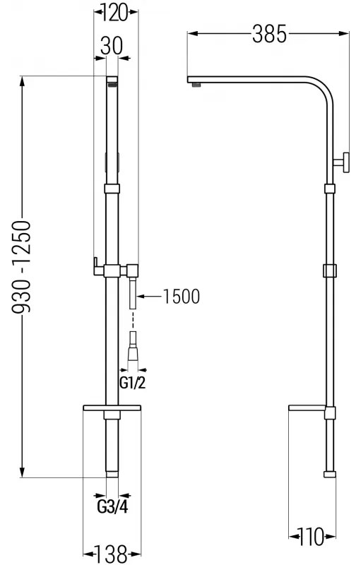 Mexen zuhanyoszlop Q 3/4", fekete, 79395-70