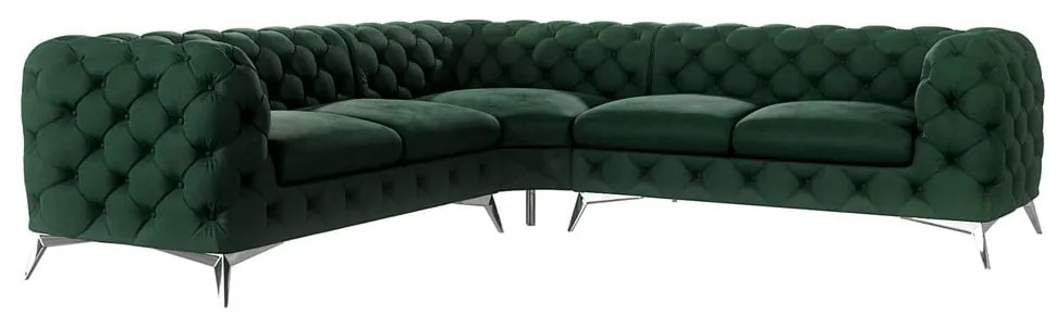 Sötétzöld bársony sarokkanapé Chelsea – Ropez