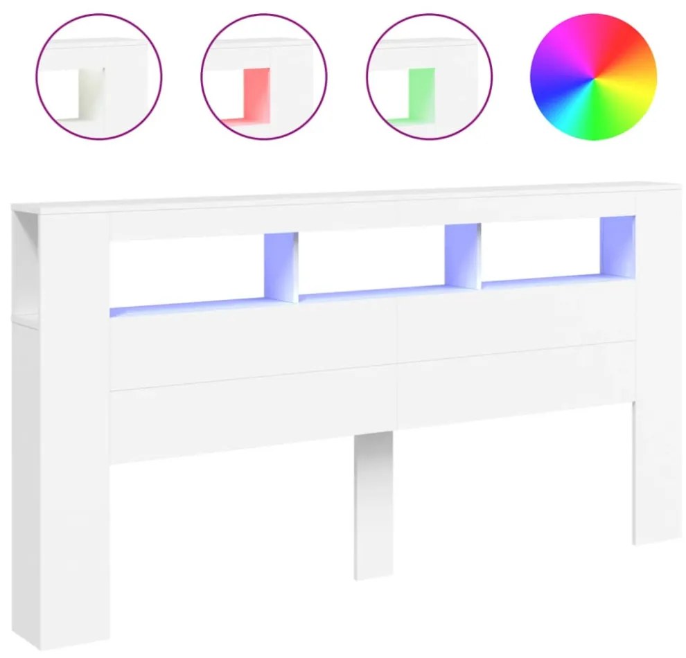 fehér szerelt fa LED-es fejtámla 200 x 18,5 x 103,5 cm