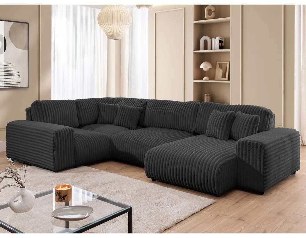 Sötétszürke kordbársony sarokkanapé (bal oldali-U alakú) Justin – Ropez