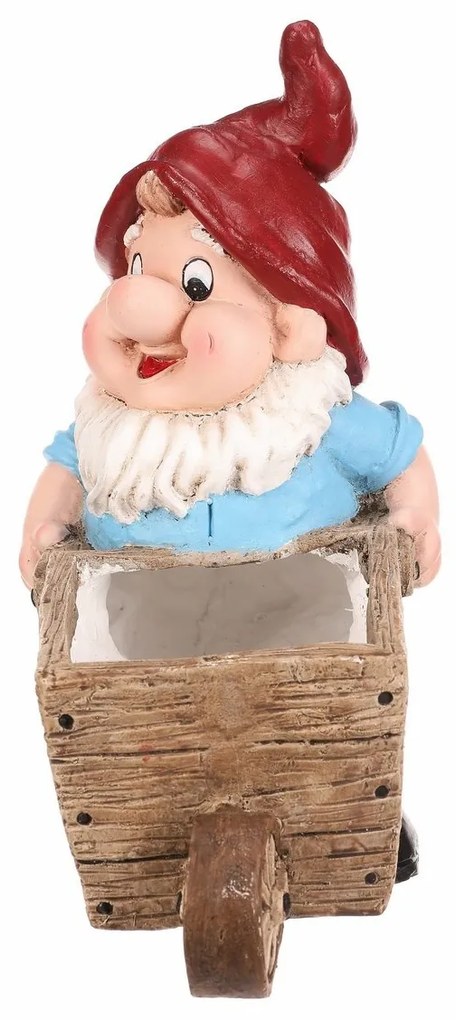Kerti dekoráció Törpe talicskával, piros, 31 x 16x 33 cm