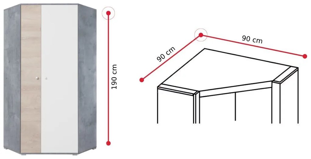 SIGMAR 4 gyerekszoba, beton/fehér/tölgy