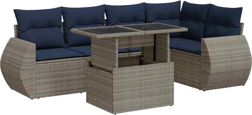 vidaXL 6 részes szürke polyrattan akácfa kerti ülőgarnitúra párnákkal