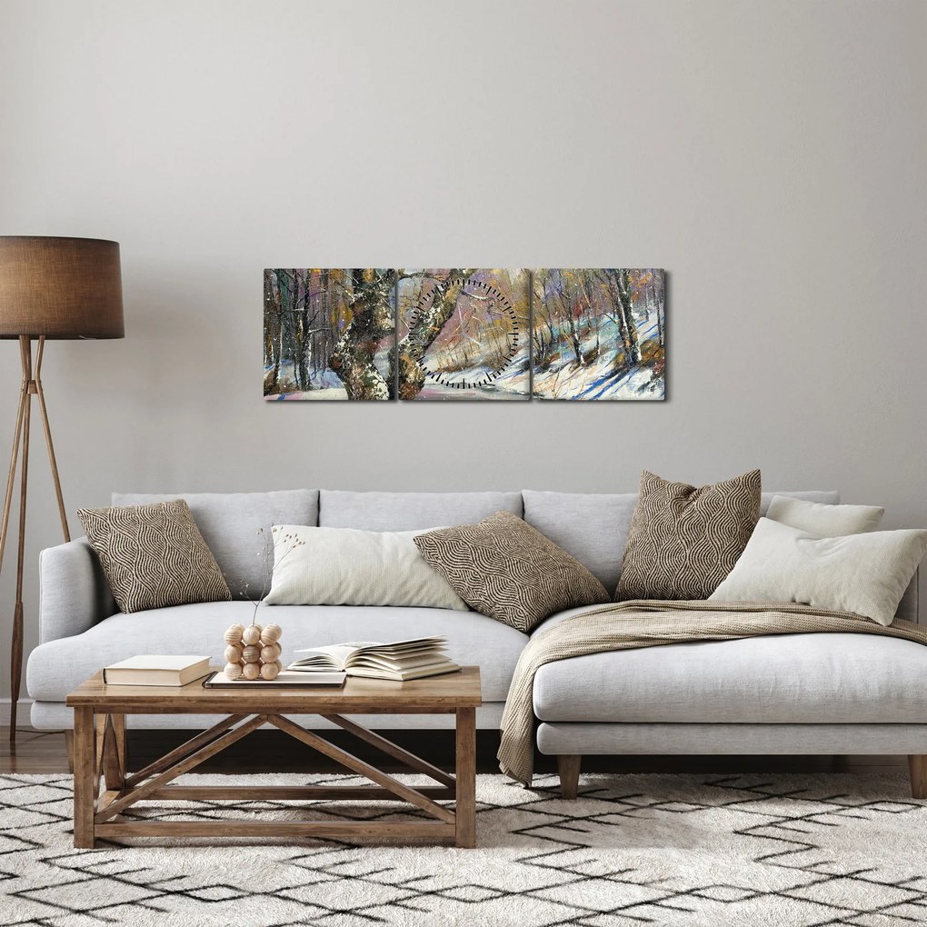 Egy festett téli táj képe (órával) (90x30 cm)