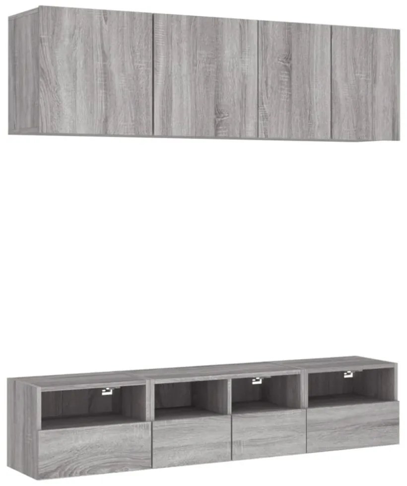 5 darab szürke sonoma színű szerelt fa fali TV-bútor