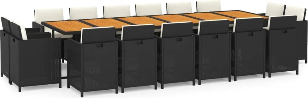 vidaXL 17 részes fekete polyrattan kerti étkezőgarnitúra párnákkal