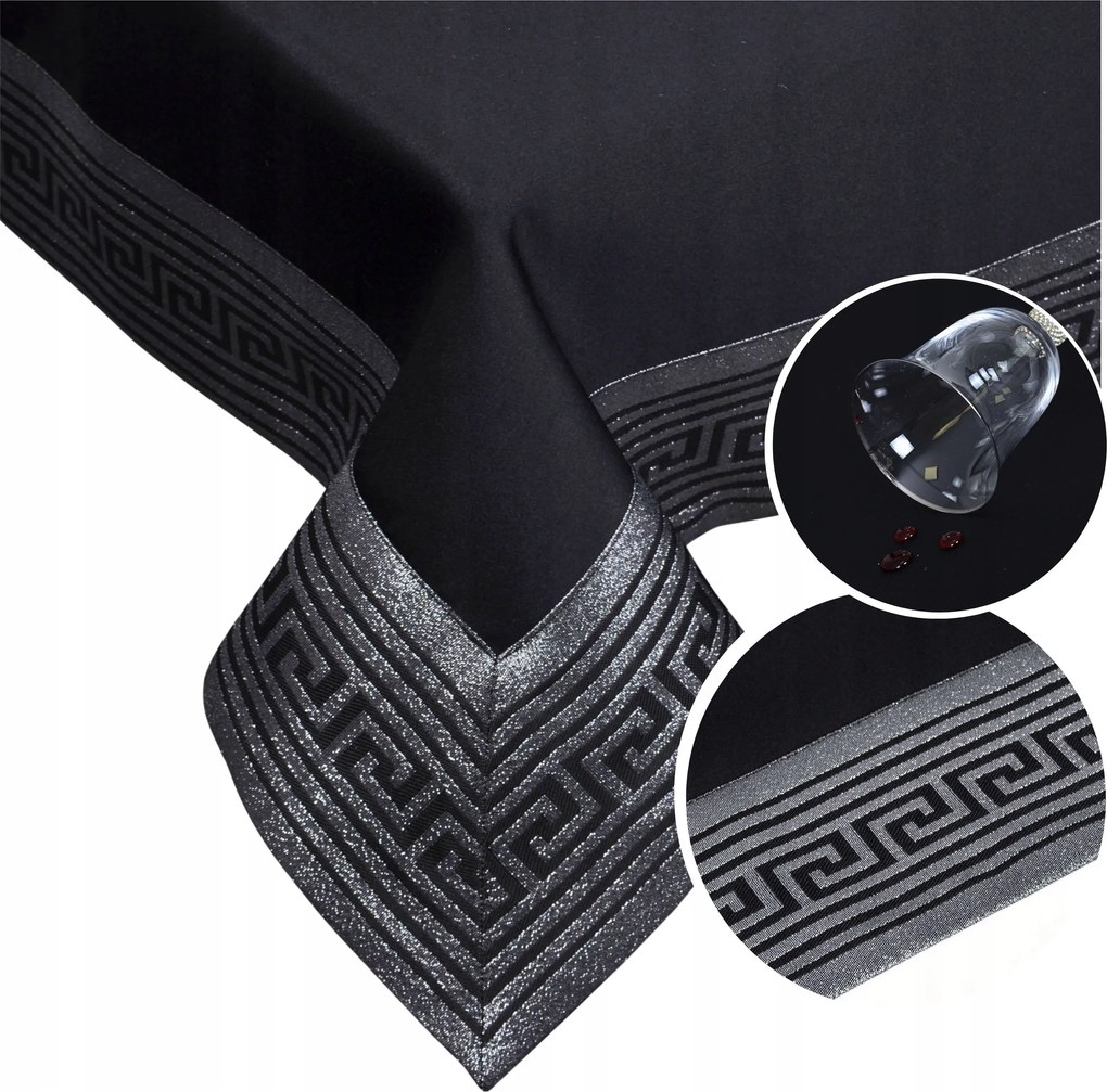 Abrosz Foltálló Rodos Lux 300x140 Fekete Ezüst Abrosz Asztalra