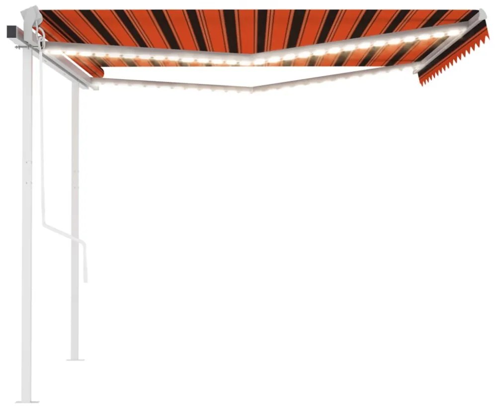 narancssárga-barna szélérzékelős és LED-es napellenző 4,5 x 3 m
