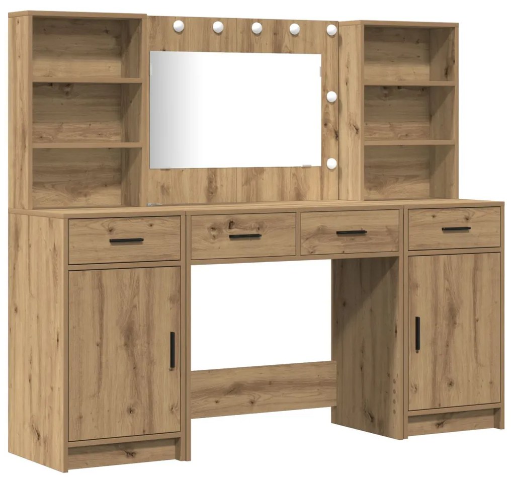 Sminkasztal Készlet 3 pcs kézműves tölgy 78.5 x 41 x 135 cm