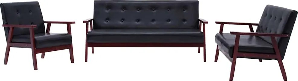 vidaXL 3 darabos fekete műbőr kanapészett