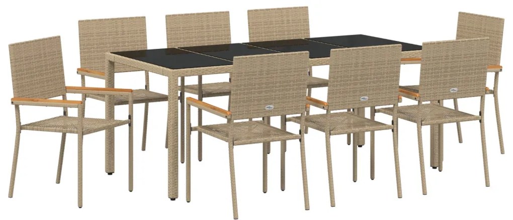 Kert étkező szett 9 pcs Bézs 190 x 90 x 75 cm polirattan