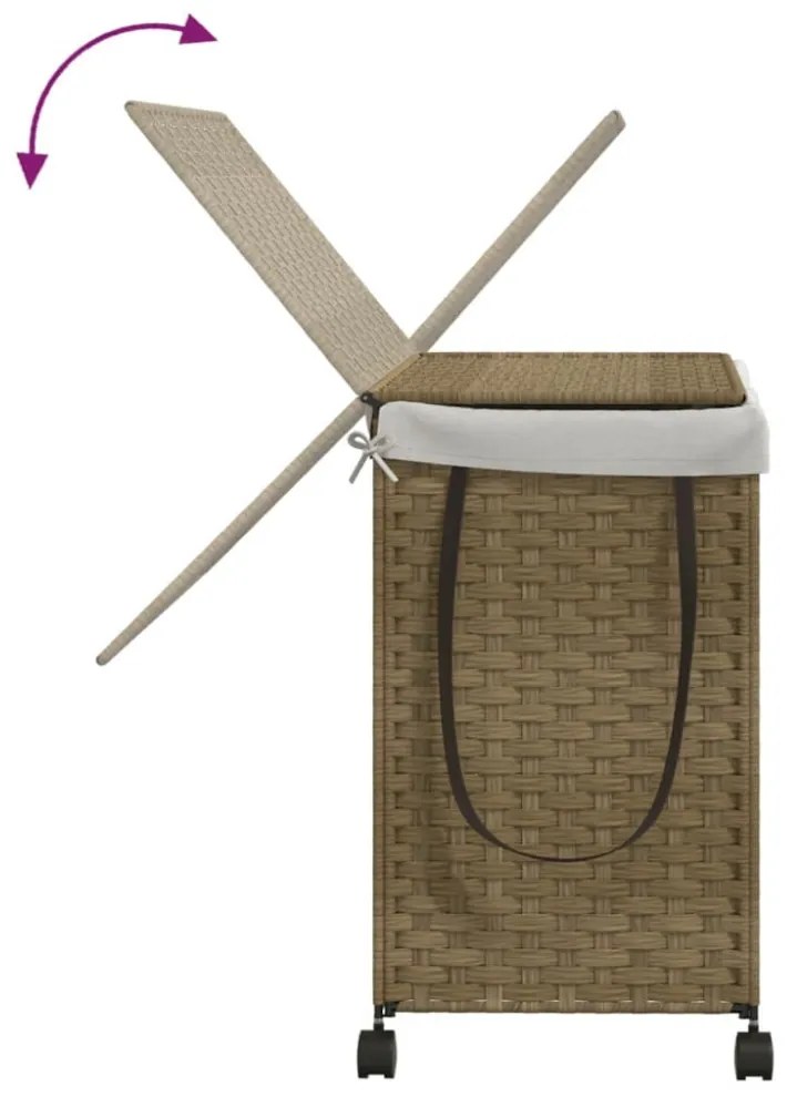 polyrattan szennyeskosár kerekekkel 60x35x60,5 cm