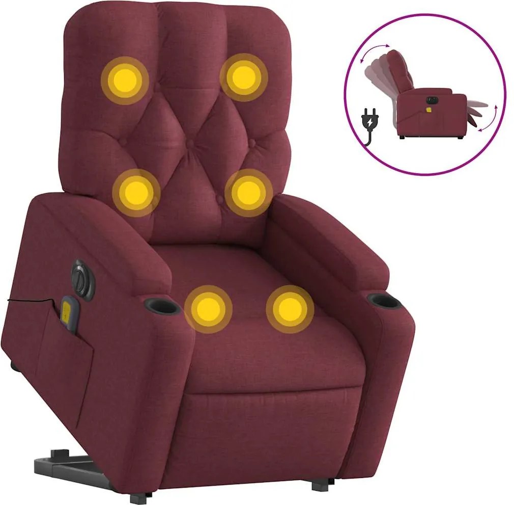vidaXL bordó szövet dönthető elektromos álló masszázsfotel